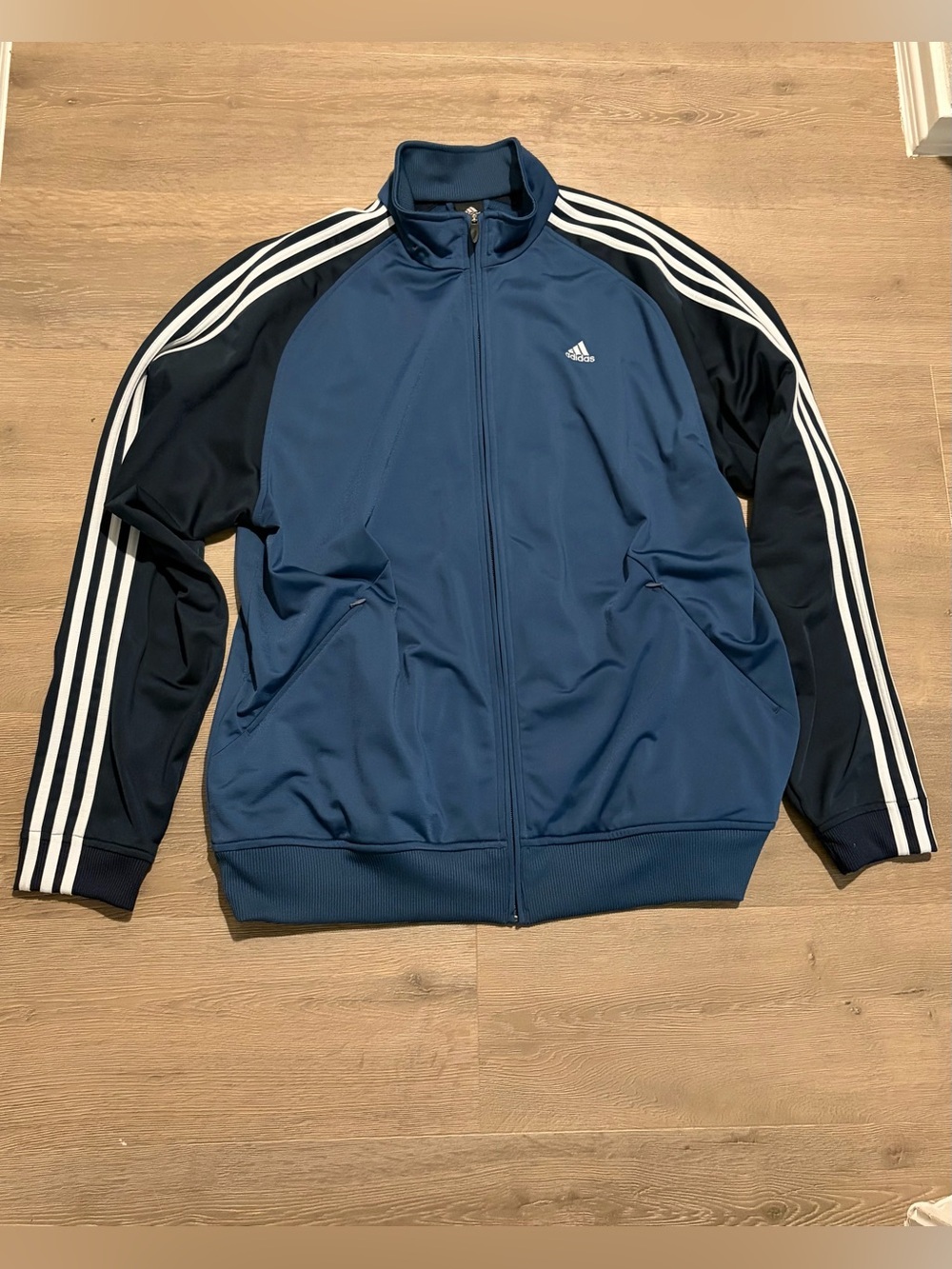 adidas Navy Blue and Black Track Jacket with White Stripes